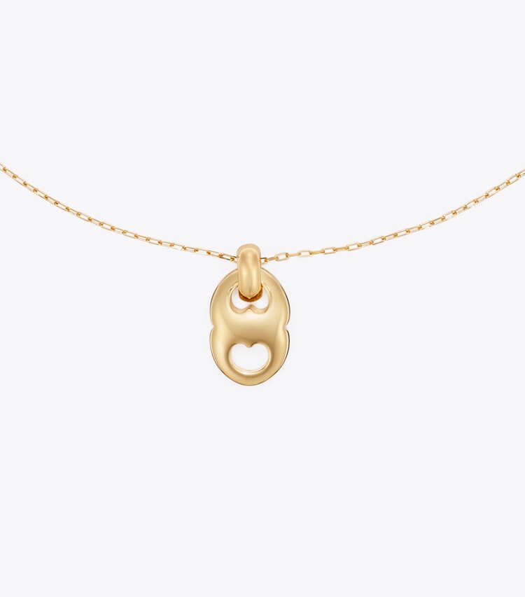 Tory Burch diseñador collares Collar de eslabones con colgante Gemini en Light Brass detalle