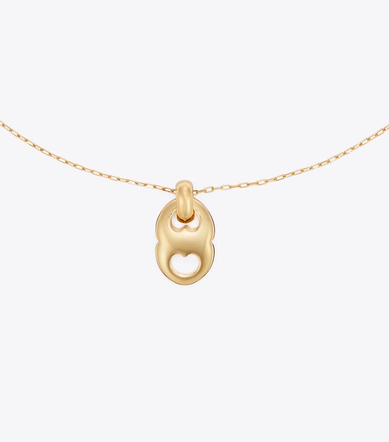 Tory Burch diseñador collares Collar de eslabones con colgante Gemini en Light Brass detalle