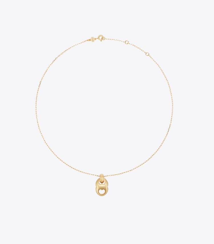 Tory Burch diseñador collares Collar de eslabones con colgante Gemini en Light Brass frente