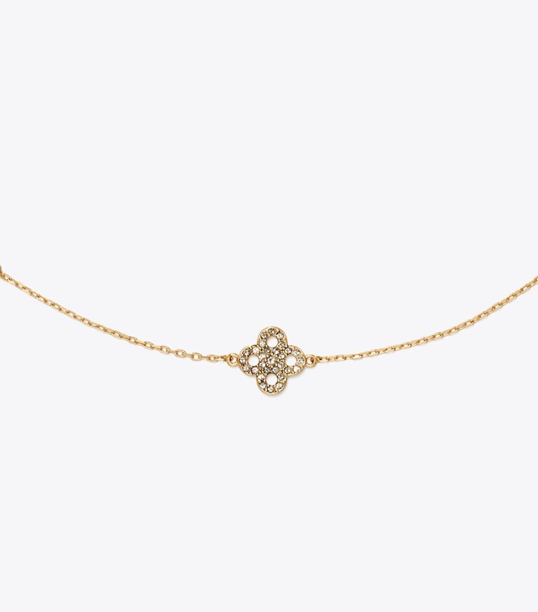 Tory Burch diseñador collares Collar de pavé Forget Me Not en Tory Gold / Crystal detalle