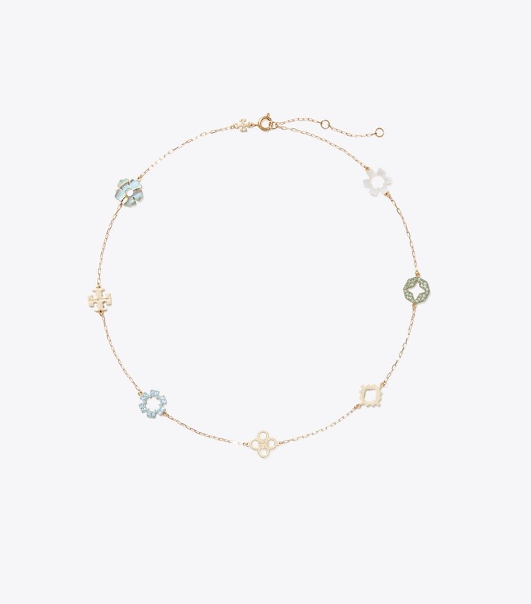 Tory Burch diseñador collares Collar de pavé Forget Me Not en Tory Gold / Multi frente