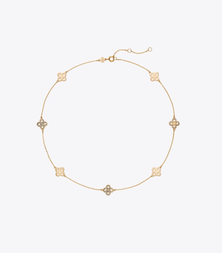 Tory Burch diseñador collares Collar de pavé Forget Me Not en Tory Gold / Crystal frente