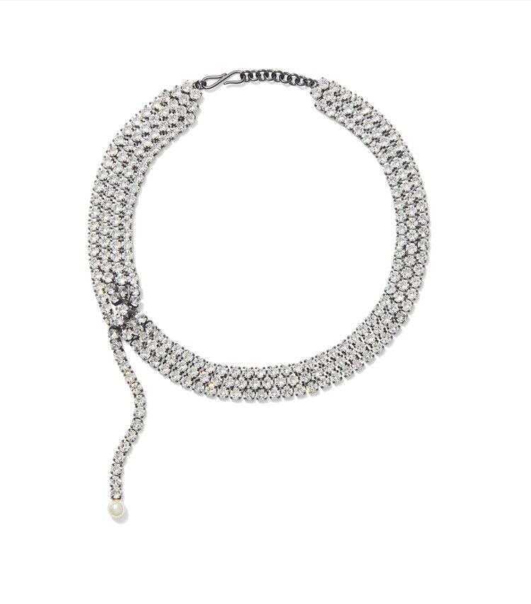 Tory Burch diseñador collares Collar de perlas de cristal Moondance en Hematite / Crystal / Cream adicional