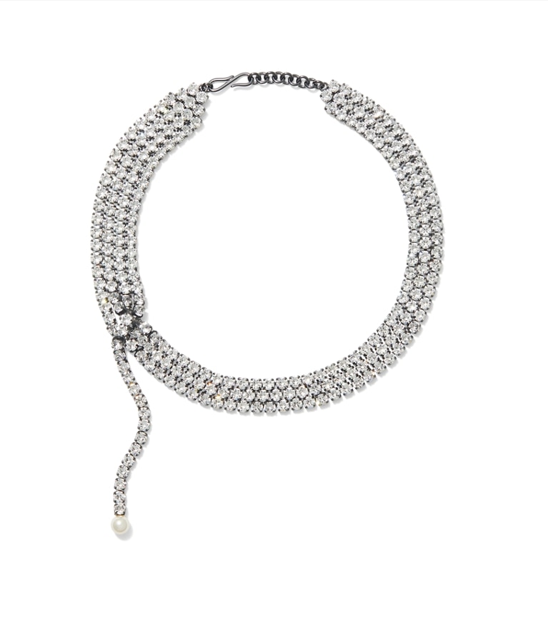 Tory Burch diseñador collares Collar de perlas de cristal Moondance en Hematite / Crystal / Cream adicional