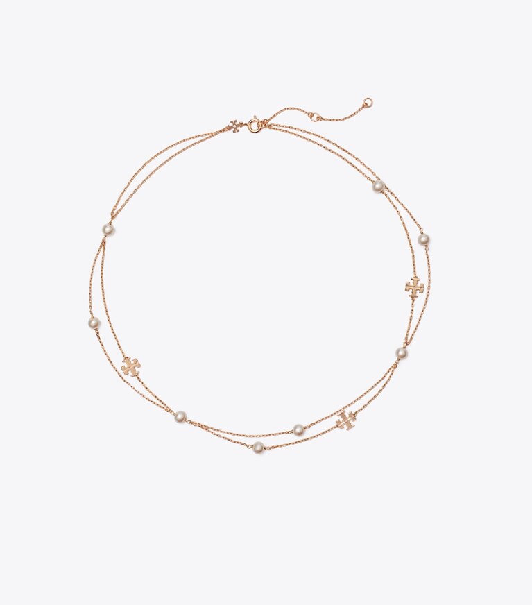 Tory Burch diseñador collares Collar de perlas en capas Moondance en Tory Gold / Cream frente