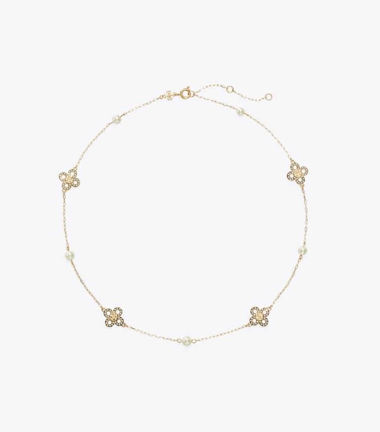 Tory Burch diseñador collares Collar de perlas Forget Me Not en Tory Gold / Pearl / Crystal frente