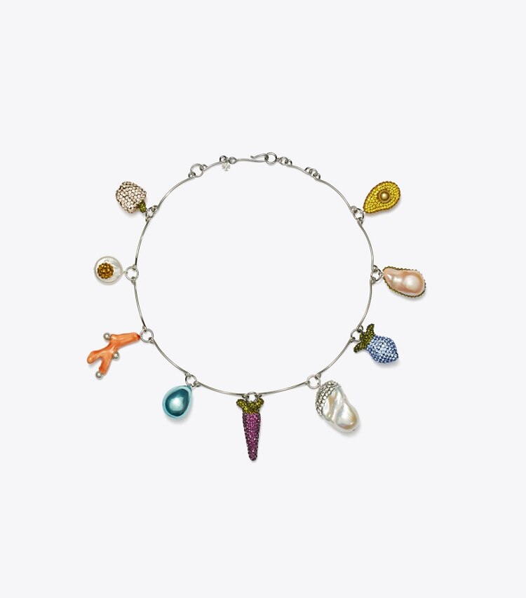 Tory Burch diseñador collares Collar de verduras Curiosity en Tory Silver / Multi frente