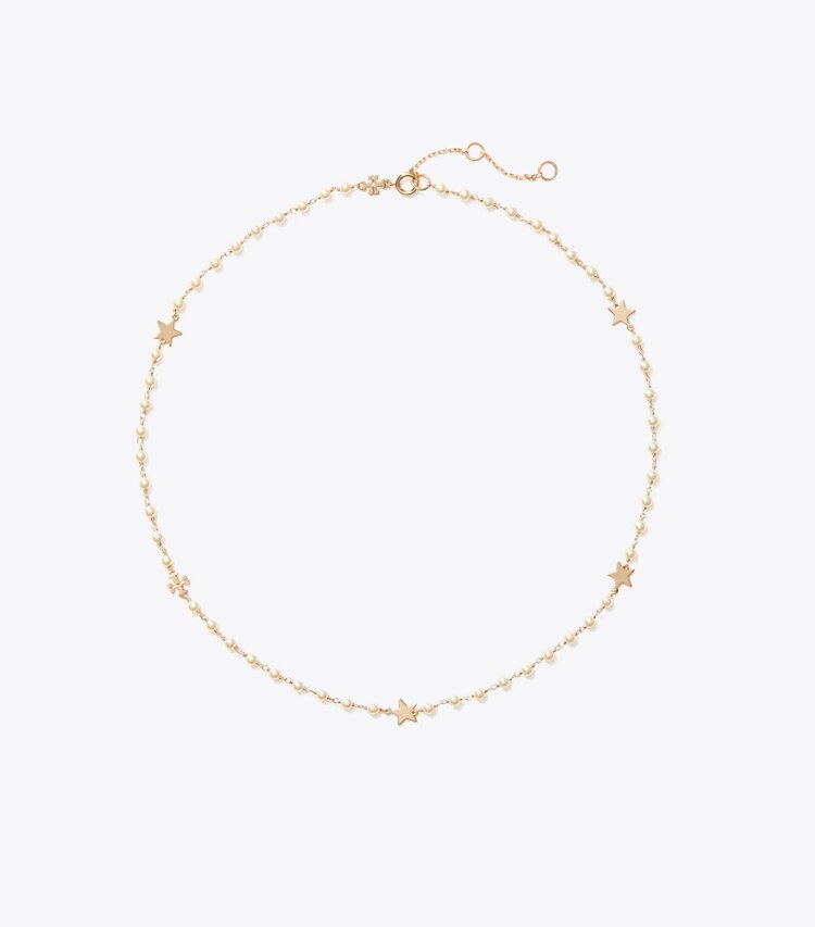 Tory Burch diseñador collares Collar delicado con estrellas perladas Moondance en Tory Gold / Cream frente