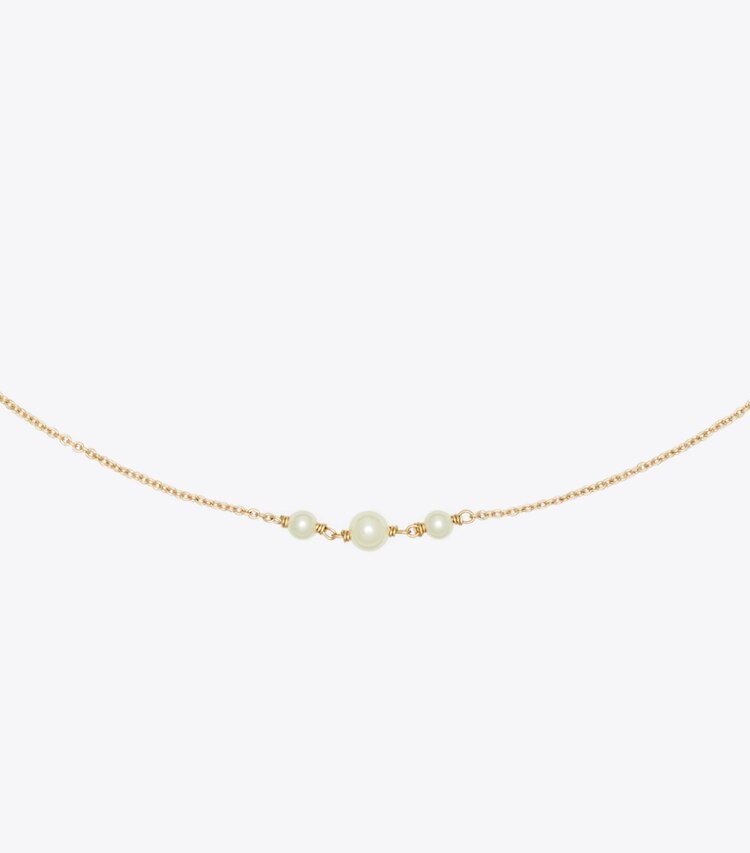 Tory Burch diseñador collares Collar delicado con perlas y estrellas Moondance en Tory Gold / Crystal / Pearl detalle