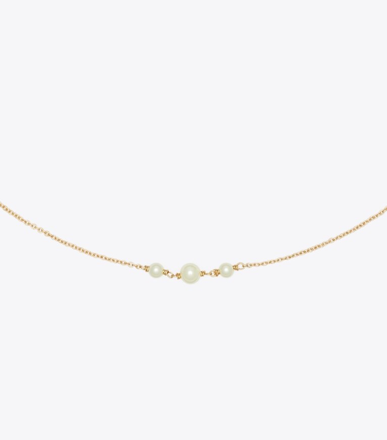 Tory Burch diseñador collares Collar delicado con perlas y estrellas Moondance en Tory Gold / Crystal / Pearl detalle