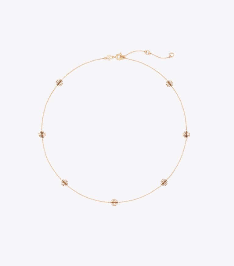 Tory Burch diseñador collares Collar delicado Icon en pavé en Tory Gold / Crystal frente