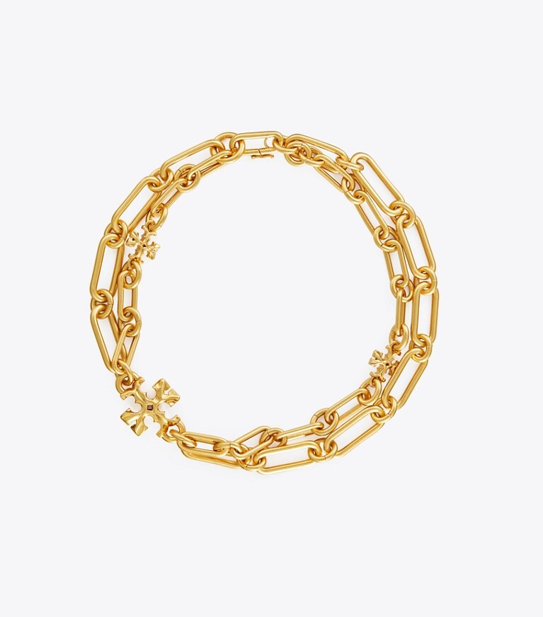 Tory Burch diseñador collares Collar en capas con cadena Roxanne en Rolled Tory Gold frontal