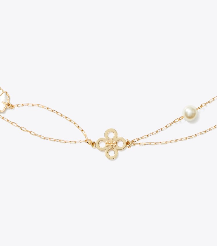Tory Burch diseñador collares Collar en capas Forget Me Not en Tory Gold / Mother of Pearl detalle