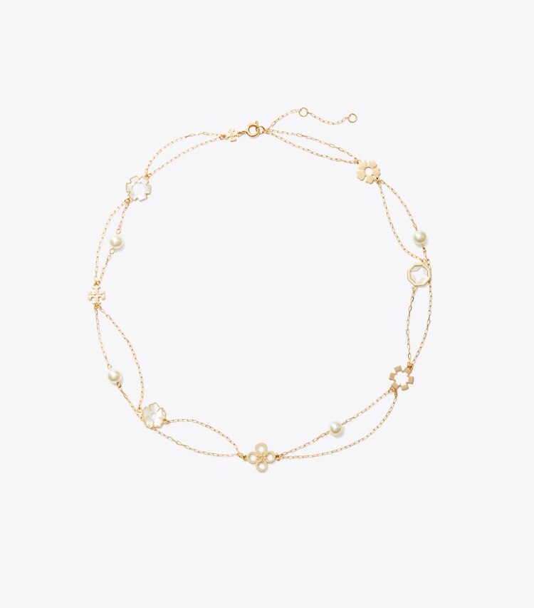 Tory Burch diseñador collares Collar en capas Forget Me Not en Tory Gold / Mother of Pearl frente