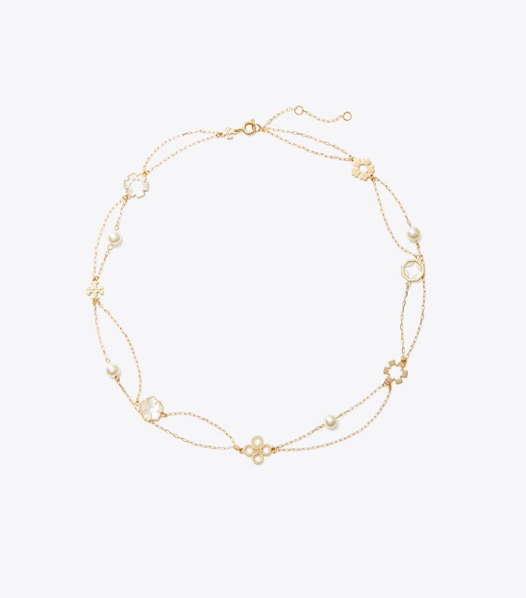 Tory Burch diseñador collares Collar en capas Forget Me Not en Tory Gold / Mother of Pearl frente