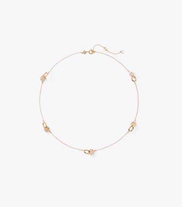 Tory Burch diseñador collares Collar entrelazado con pavé Icon en Tory Gold / Crystal frente