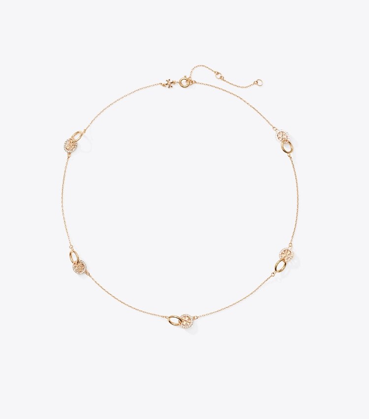 Tory Burch diseñador collares Collar entrelazado con pavé Icon en Tory Gold / Crystal frente