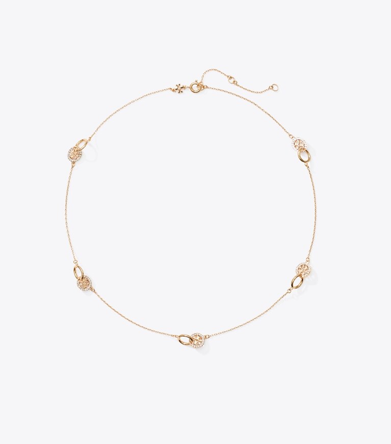 Tory Burch diseñador collares Collar entrelazado con pavé Icon en Tory Gold / Crystal frente