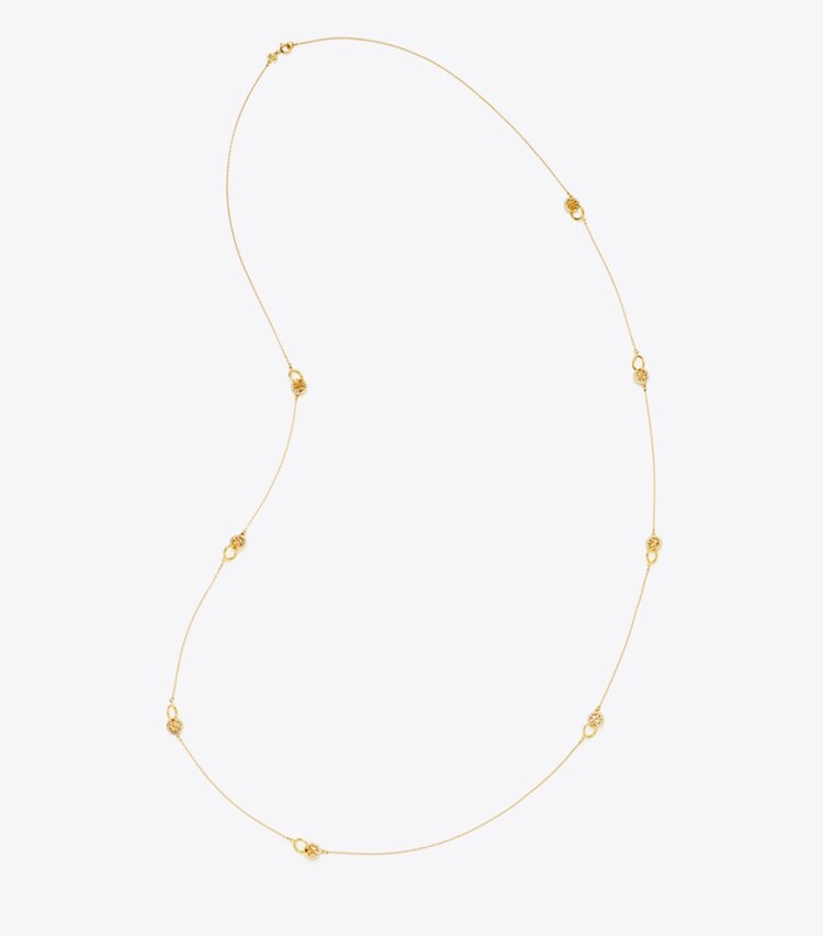 Tory Burch diseñador collares Collar entrelazado largo con pavé Icon en Tory Gold / Crystal vista superior