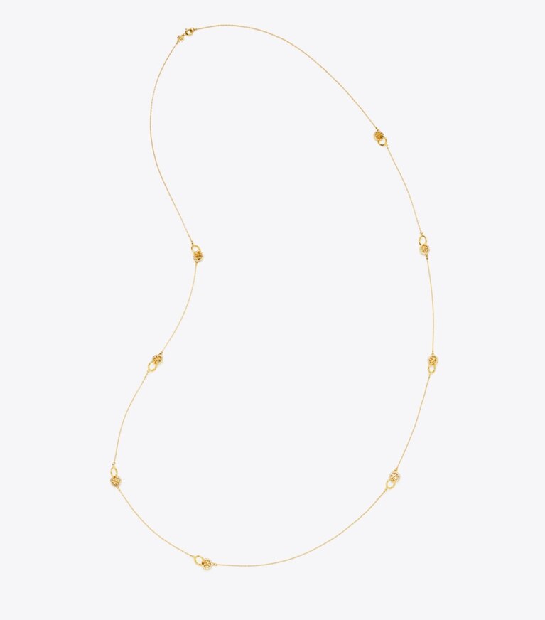 Tory Burch diseñador collares Collar entrelazado largo con pavé Icon en Tory Gold / Crystal vista superior