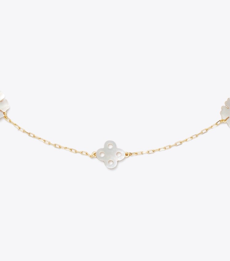Tory Burch diseñador collares Collar Forget Me Not en Tory Gold / Mother of Pearl detalle