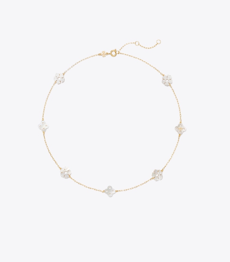 Tory Burch diseñador collares Collar Forget Me Not en Tory Gold / Mother of Pearl frente