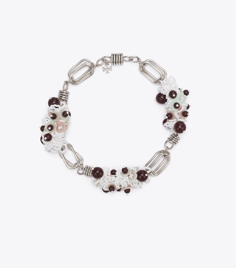 Tory Burch diseñador collares Collar grande de cuentas Runway en Tory Silver frente