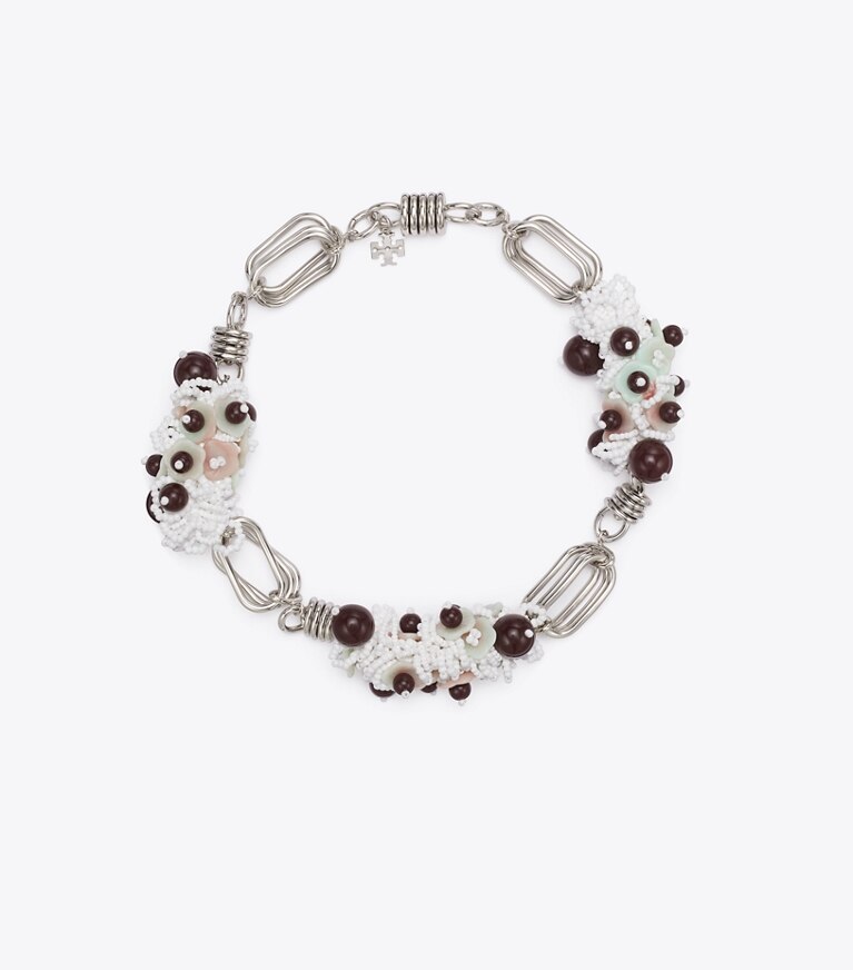 Tory Burch diseñador collares Collar grande de cuentas Runway en Tory Silver frente