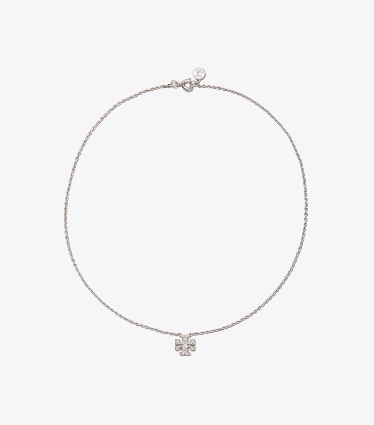Tory Burch diseñador collares Collar Kira delicado con pavé en Tory Silver/Crystal desde arriba