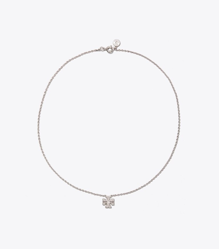 Tory Burch diseñador collares Collar Kira delicado con pavé en Tory Silver/Crystal desde arriba