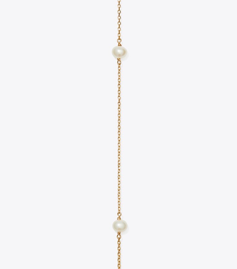 Tory Burch diseñador collares Collar largo con perlas Moondance en Tory Gold / Pearl detalle