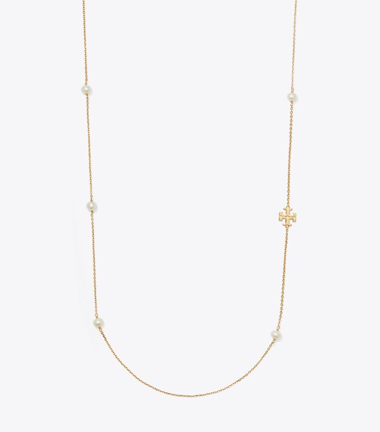 Tory Burch diseñador collares Collar largo con perlas Moondance en Tory Gold / Pearl frente