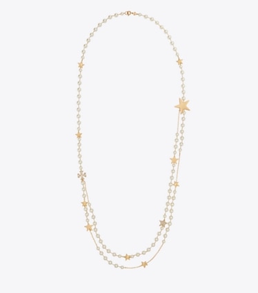 Tory Burch diseñador collares Collar largo con perlas Moondance en Tory Gold / Cream / Crystal frente