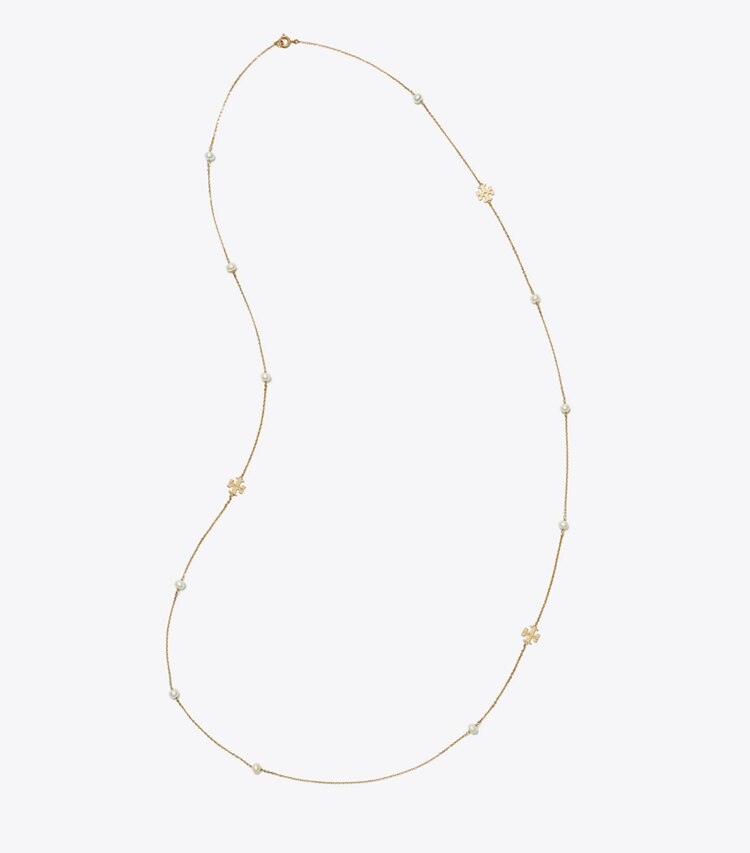 Tory Burch diseñador collares Collar largo con perlas Moondance en Tory Gold / Pearl vista superior