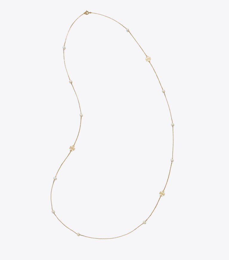 Tory Burch diseñador collares Collar largo con perlas Moondance en Tory Gold / Pearl vista superior