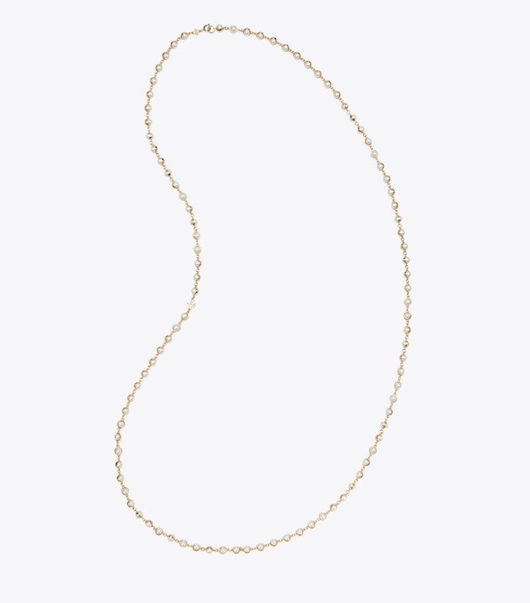 Tory Burch diseñador collares Collar largo con perlas en Light Brass / Pearl vista superior