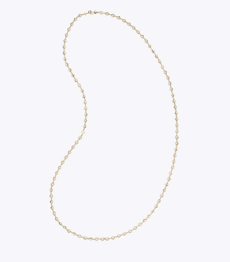 Tory Burch diseñador collares Collar largo con perlas en Light Brass / Pearl vista superior
