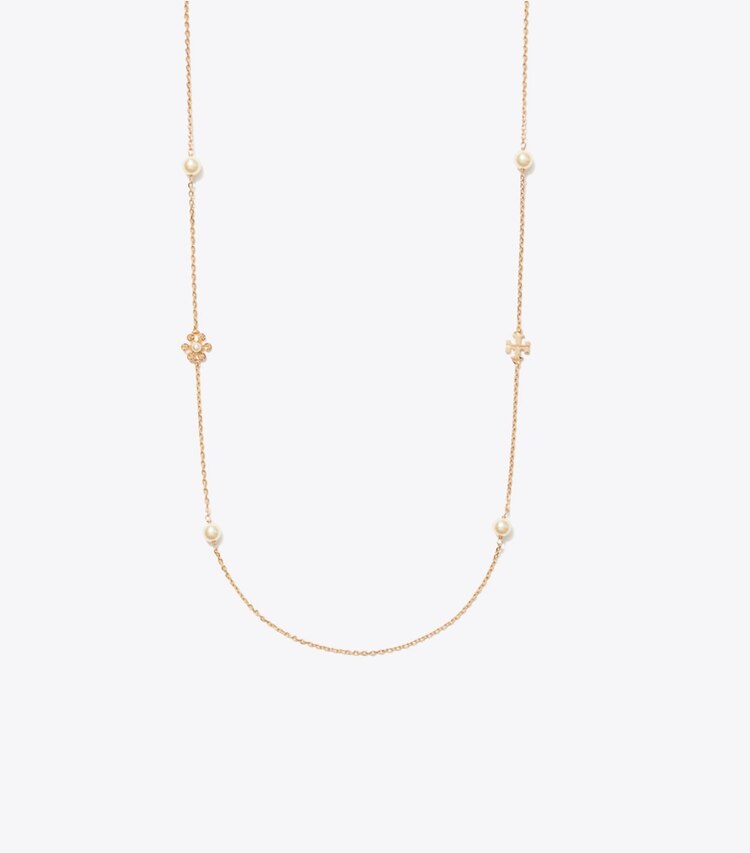 Tory Burch diseñador collares Collar largo de flores Moondance en Tory Gold / Cream frente