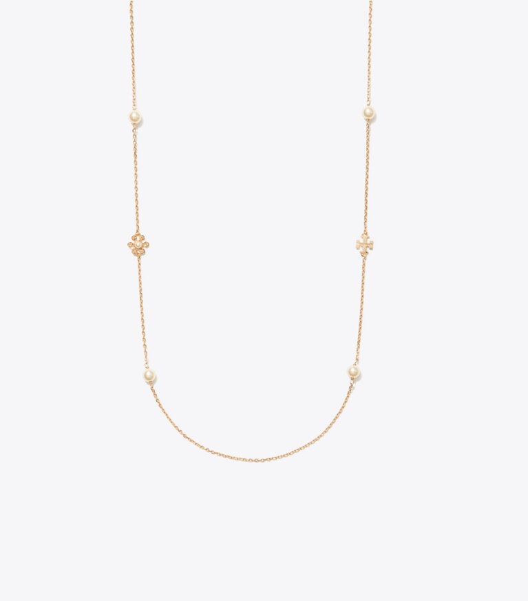 Tory Burch diseñador collares Collar largo de flores Moondance en Tory Gold / Cream frente