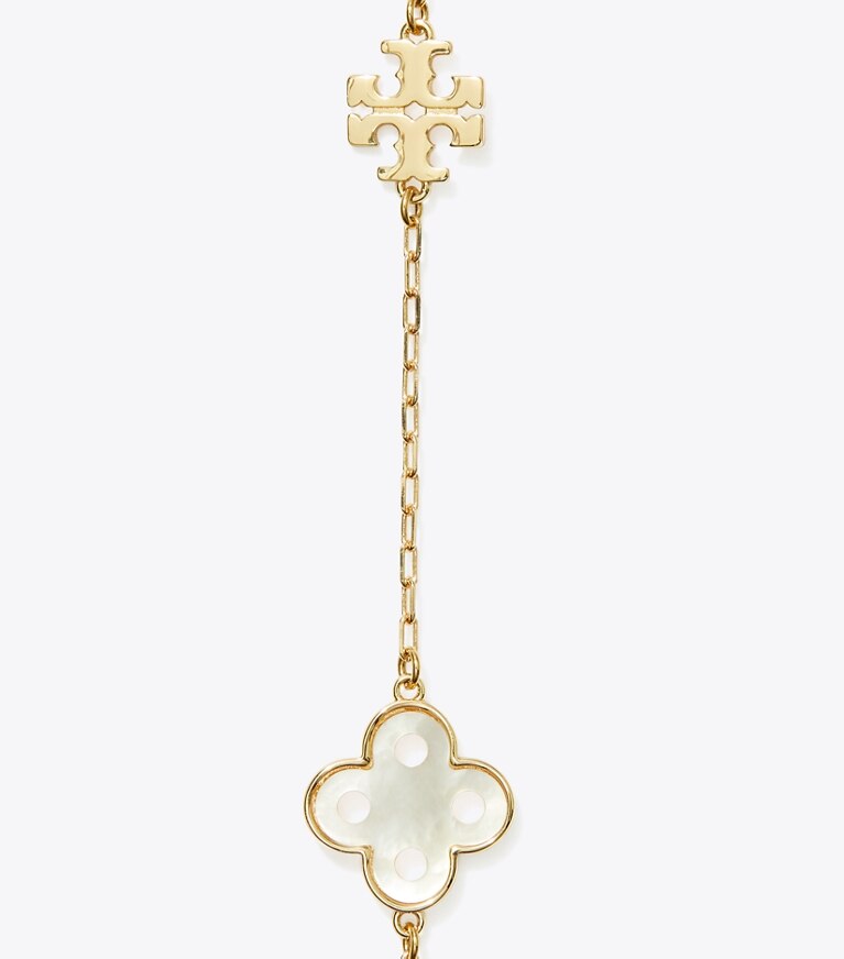 Tory Burch diseñador collares Collar largo Forget Me Not en Tory Gold / Mother of Pearl detalle