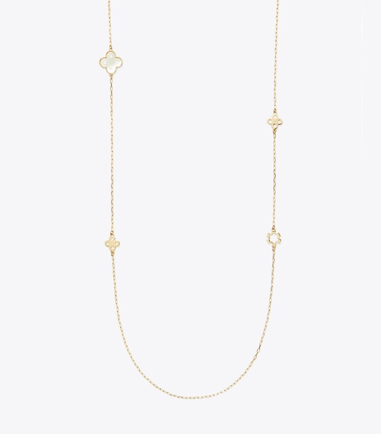 Tory Burch diseñador collares Collar largo Forget Me Not en Tory Gold / Mother of Pearl frente