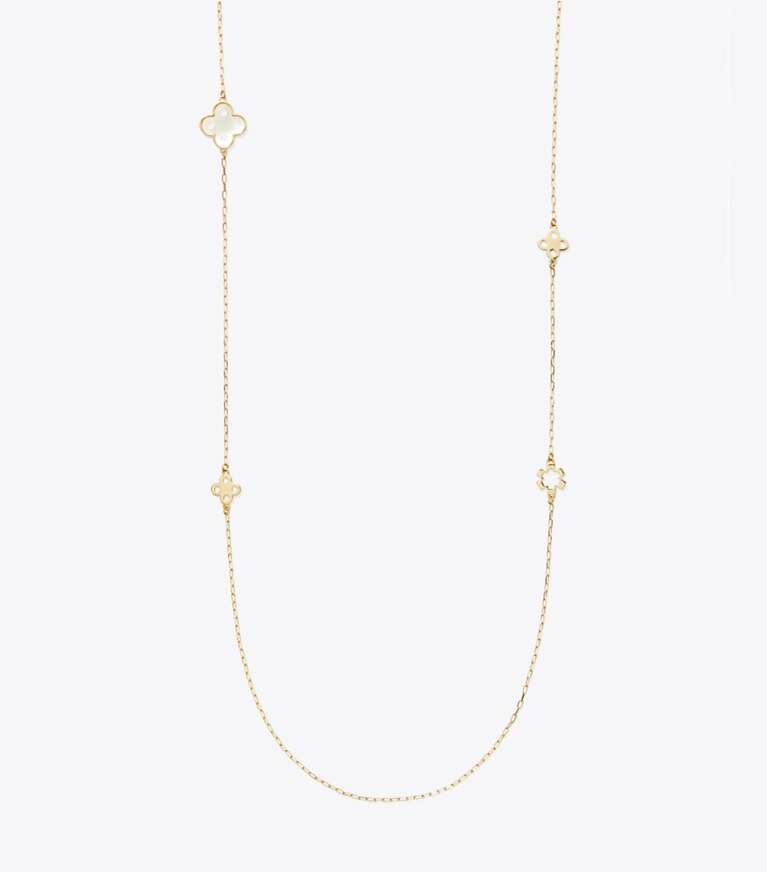 Tory Burch diseñador collares Collar largo Forget Me Not en Tory Gold / Mother of Pearl frente