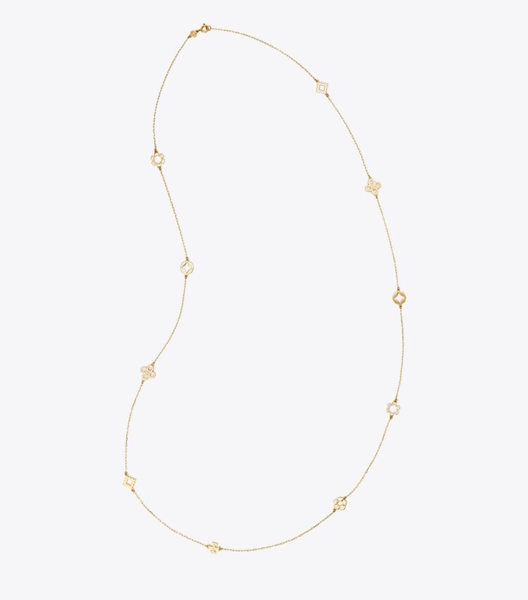 Tory Burch diseñador collares Collar largo Forget Me Not en Tory Gold vista superior