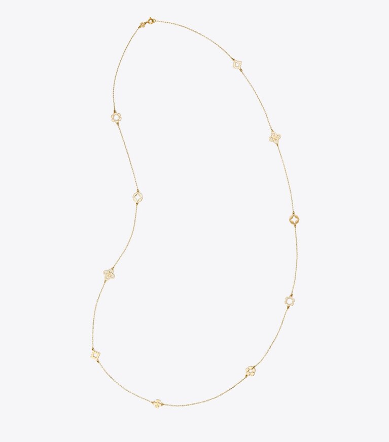 Tory Burch diseñador collares Collar largo Forget Me Not en Tory Gold vista superior