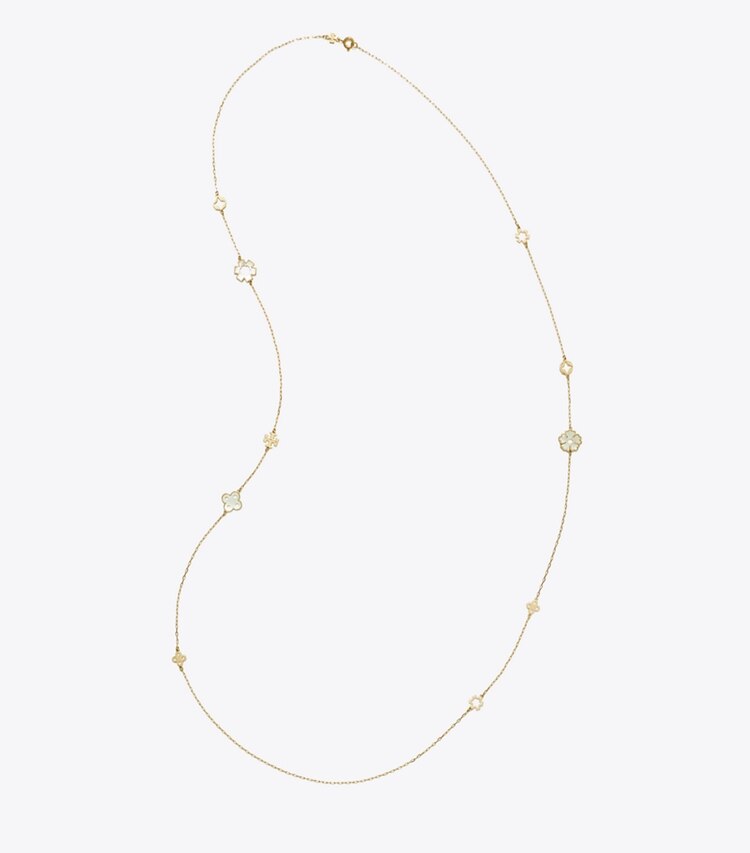 Tory Burch diseñador collares Collar largo Forget Me Not en Tory Gold / Mother of Pearl vista superior