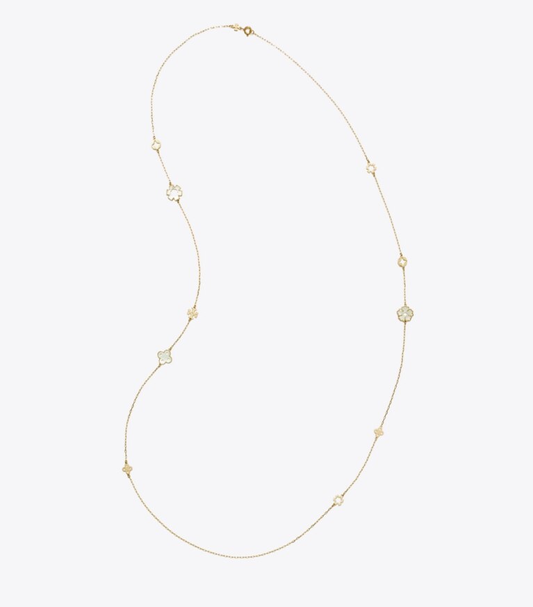 Tory Burch diseñador collares Collar largo Forget Me Not en Tory Gold / Mother of Pearl vista superior