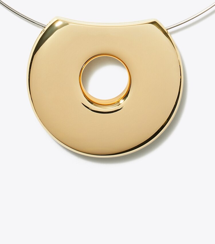 Tory Burch diseñador collares Collar Pierced en Light Brass / Light Silver detalle
