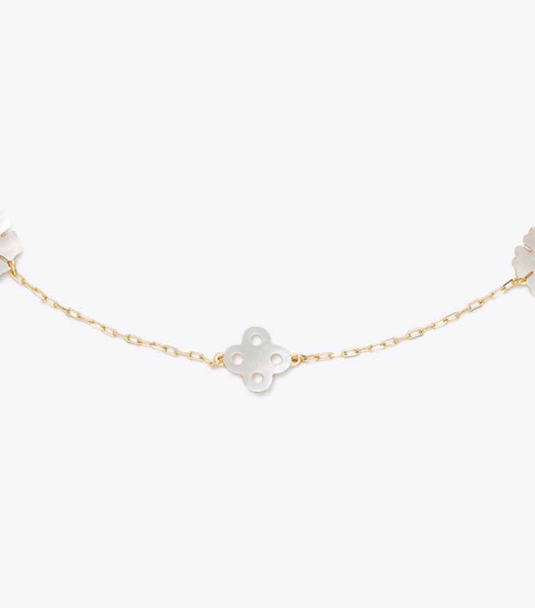 Tory Burch designer colliers Collier Forget Me Not dans Tory Gold / Mother of Pearl détails