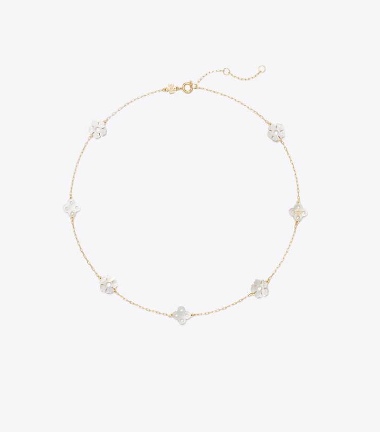Tory Burch designer colliers Collier Forget Me Not dans Tory Gold / Mother of Pearl de face