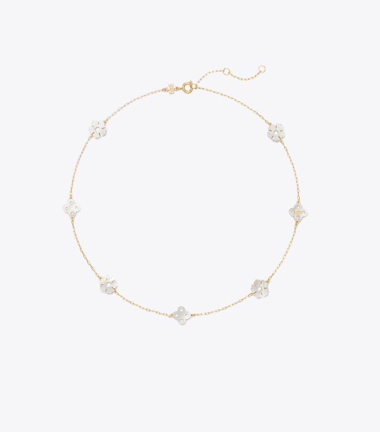 Tory Burch designer colliers Collier Forget Me Not dans Tory Gold / Mother of Pearl de face